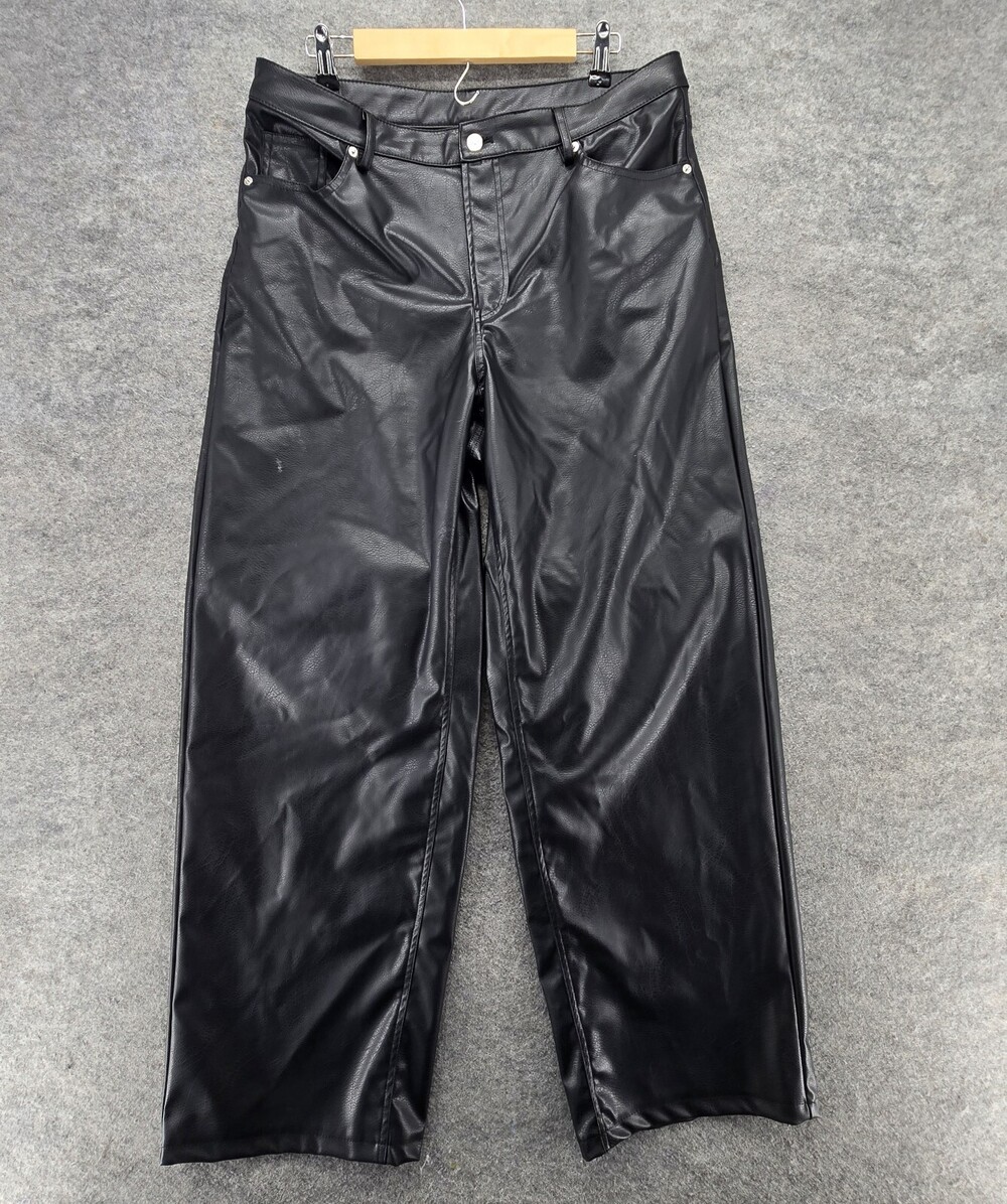H&M Divided Pants Womens 12 Faux Black Leather High Rise